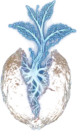Seed logo: a cracked walnut shell with a glowing blue sprout